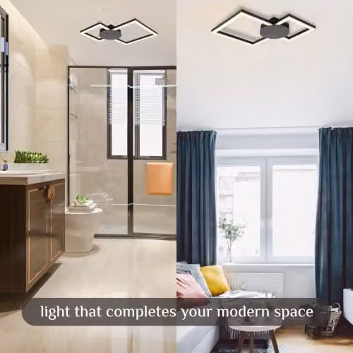 Cosylyte Miles Modern Square LED Ceiling Light, Matt Black, IP44, 3000K Neutral White, 2100lm, W: 44 cm, D: 44 cm, H: 5 cm – 5