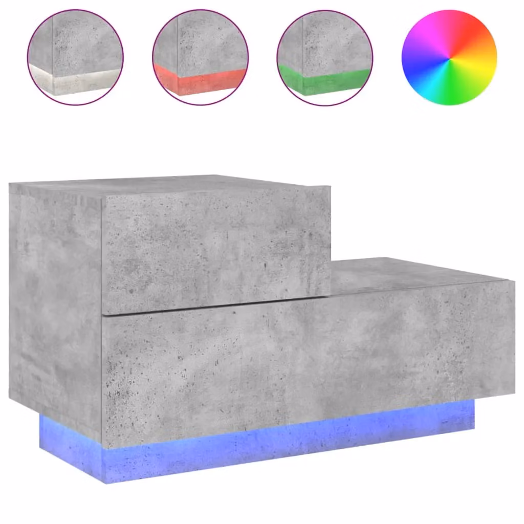 Berkfield Home Bedside Cabinet with Integrated LED Lights in Grey, W/D/H: 70 x 36 x 40.5 cm – 2