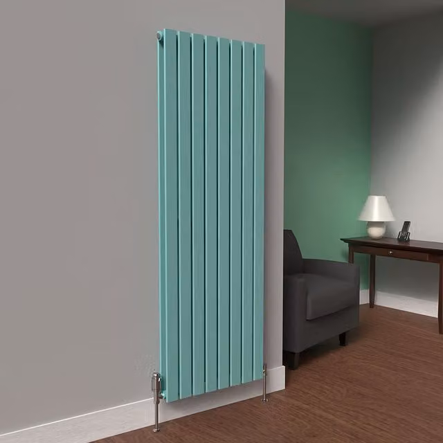 Lux Heat Flat Coloured Vertical Radiator in Light Aqua Green, H: 160 cm, W: 56 cm