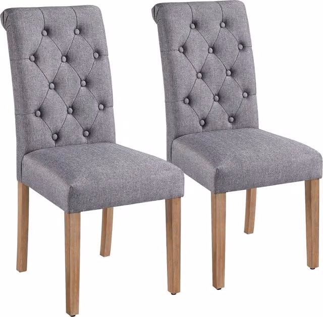 Yaheetech Set of 2 Classic Padded High Back Dining Chairs in Grey Fabric with Wood Upholstered Frame