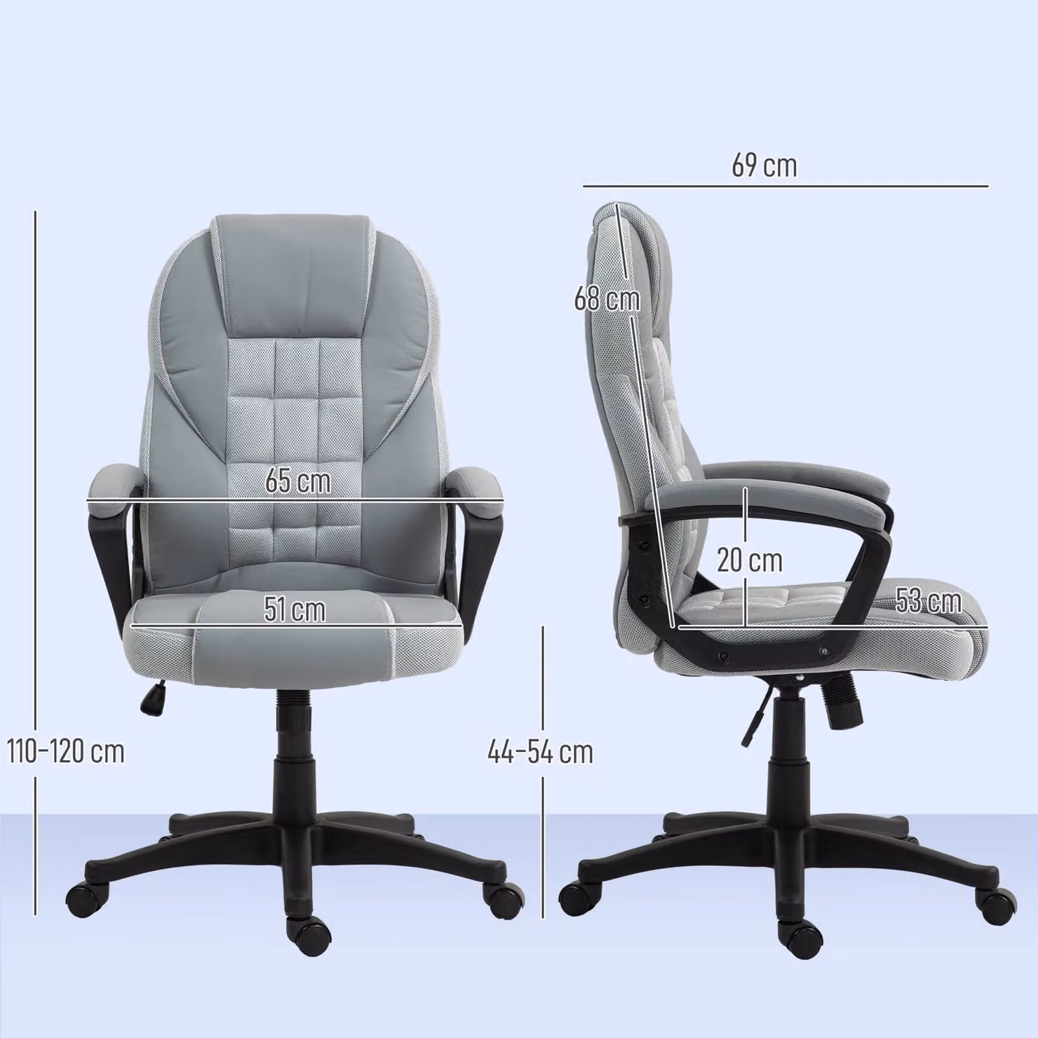 HOMCOM Grey Executive High Back Office Chair with Armrests and Headrest – 3