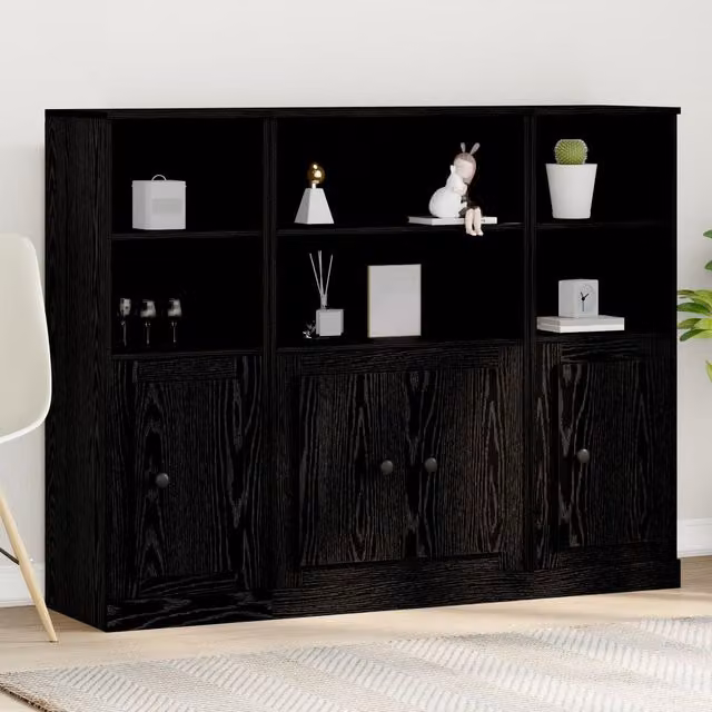 Berkfield Home Modern Black Oak Highboard with Hinged Doors and Internal Shelves, W/D/H: 132.5 x 35.5 x 103.5 cm