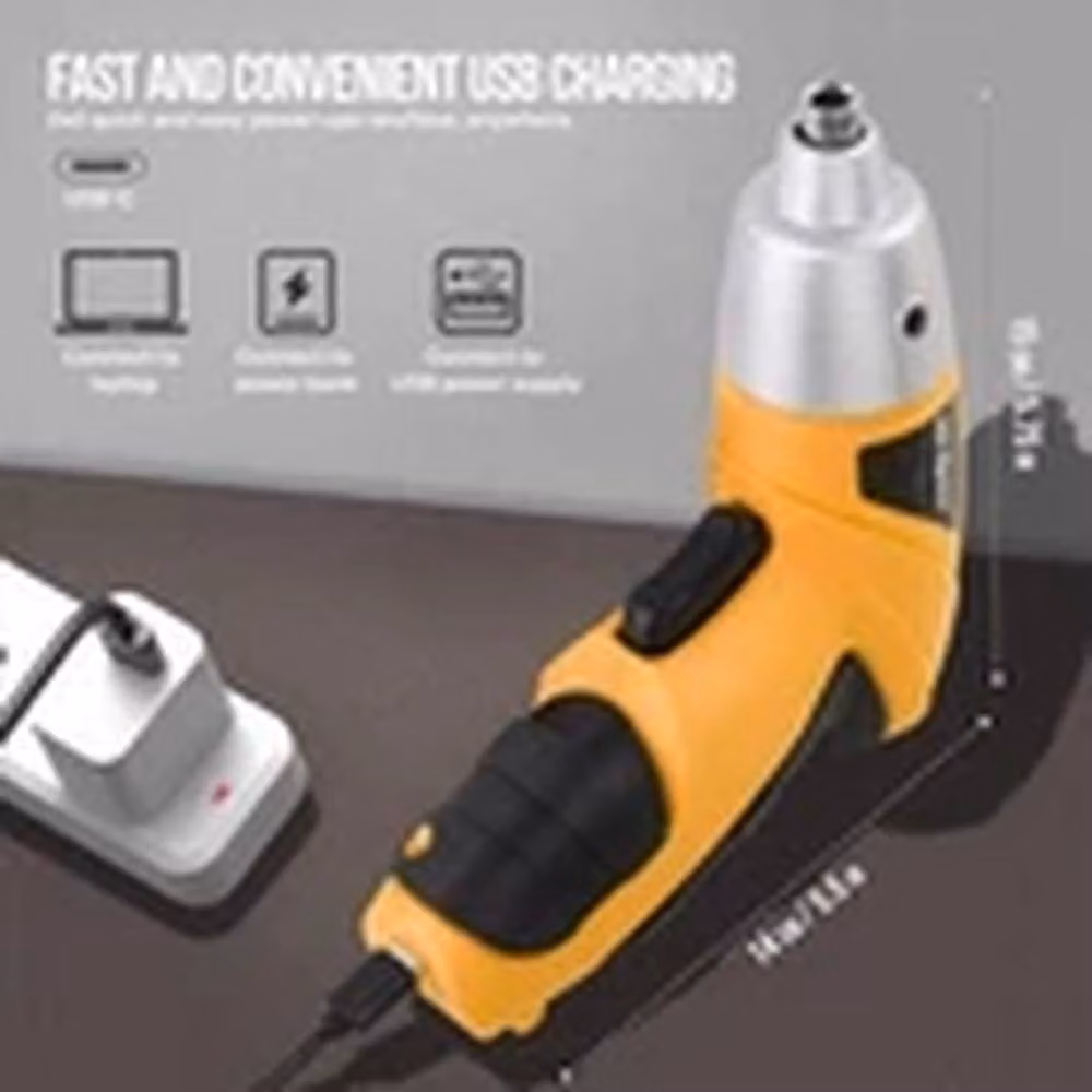 EONLION Cordless Screwdriver with 19pc DIY Home Tool Kit in Yellow – 2