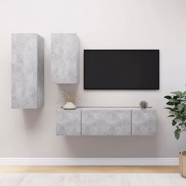 Berkfield Home 4 Piece Modern Wall Mounted TV Cabinet Set in Concrete Grey MDF