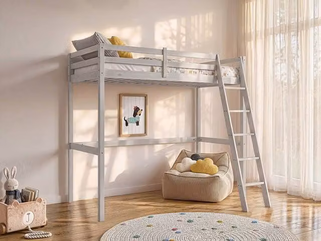 Vente-unique Desk for GEDEON II Loft Bed, Solid Pine, White, W/D/H: 190 x 90 x 36 cm – 1
