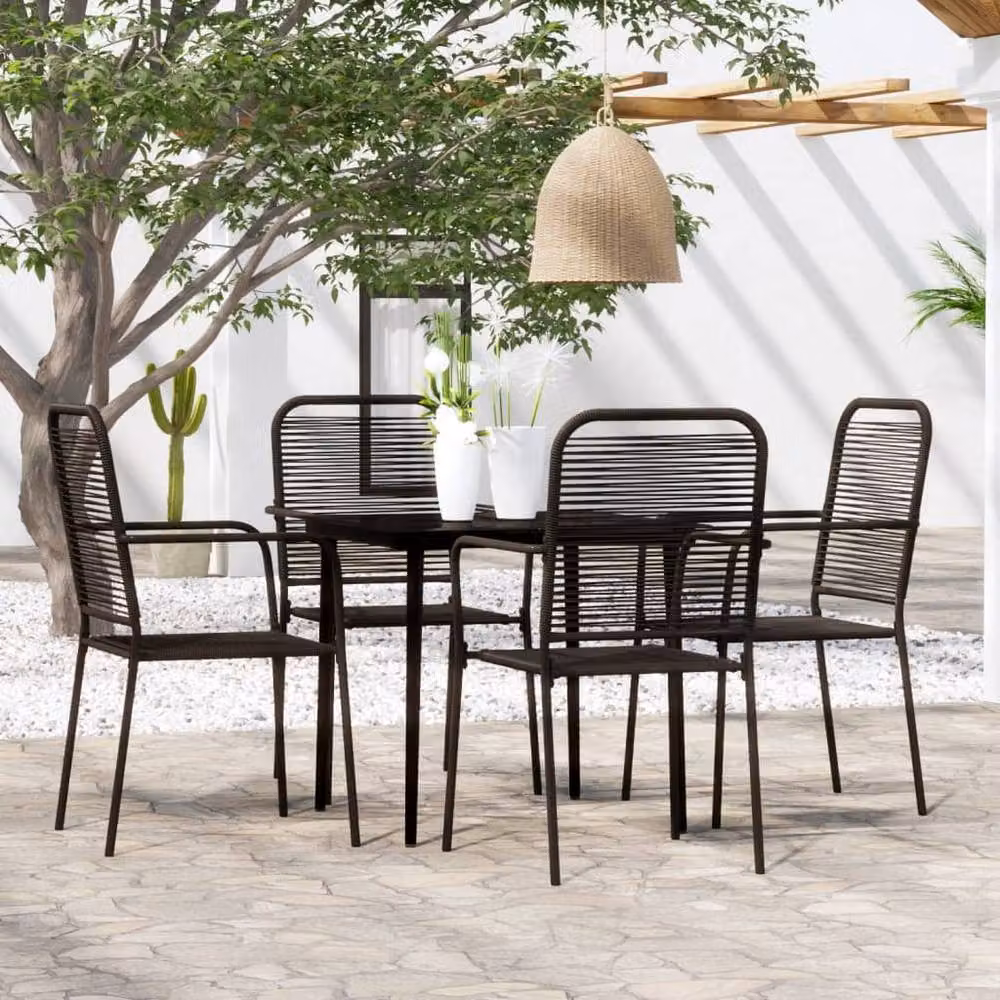 Berkfield Home Elegant 5 Piece Garden Dining Set in Black Metal and Glass – 2
