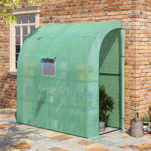 OUTSUNNY Green Walk-In Lean-to Wall Greenhouse with Window and Door, W/D/H: 100 x 200 x 213 cm – 1