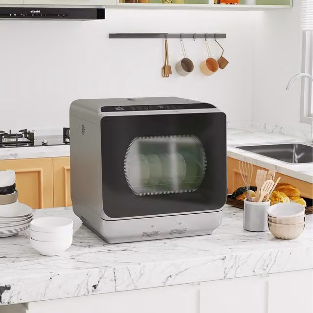 HOMCOM Silver Countertop Dishwasher with 4 Settings