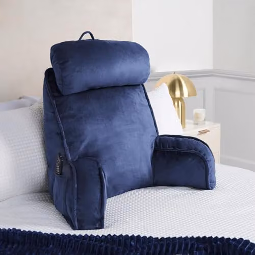 OHS Blue Reading Pillow with Neck and Back Support and Detachable Neck Roll