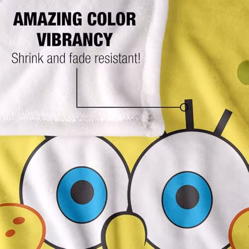 LOGOVISION Nickelodeon Spongebob Goofy Smile Face Super Soft Silky Feel Fleece Blanket, Yellow, W/D/H: 91.44 x 91.44 x 147.32 cm – 2