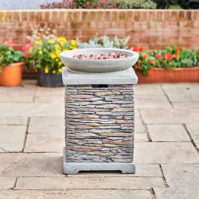 Teamson Home Stone Effect Outdoor Propane Gas Fire Pit Table with Lava Rocks and Cover, Grey, H 72.01 x W 32.0 x D 51.0 cm