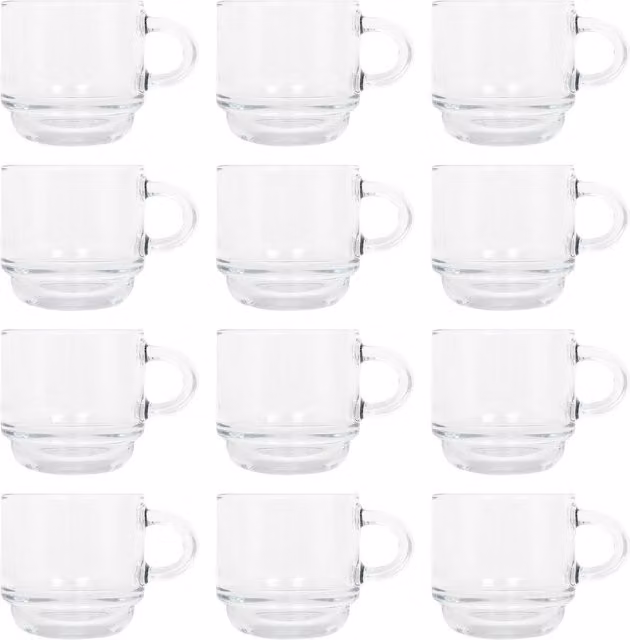 LAV Stackable Glass Espresso Cups, 90ml, Pack of 12, Transparent and Yellow