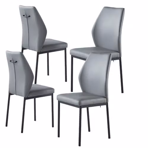 Modernique Set of 4 Modern Dining Chairs with Metal Frame and Synthetic Leather Padded Seats in Grey and Black – 1