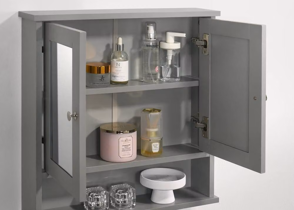 Timber Art Design Modern Grey Mirrored Bathroom Wall Cabinet with Internal Shelves – 2