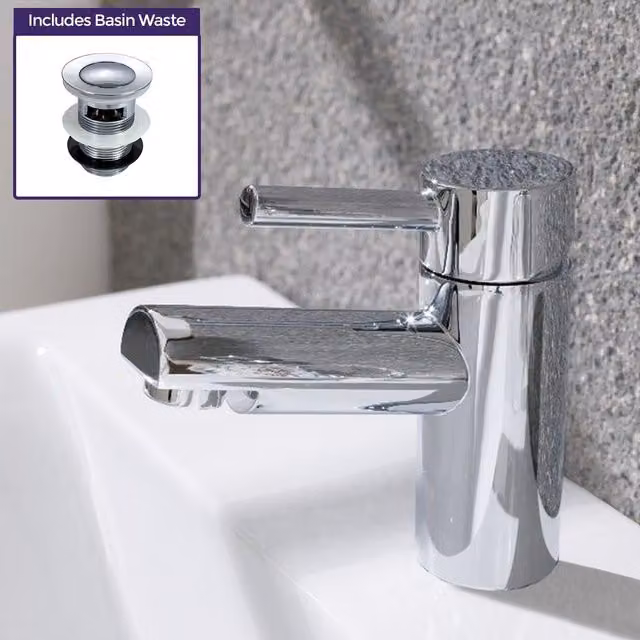 Nes Home Contemporary Single Lever Basin Mixer Tap and Waste in Chrome Silver – 1
