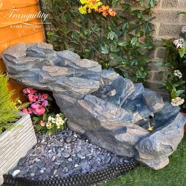 Tranquility Mini Slate Cascade Rock Solar Water Feature in Grey