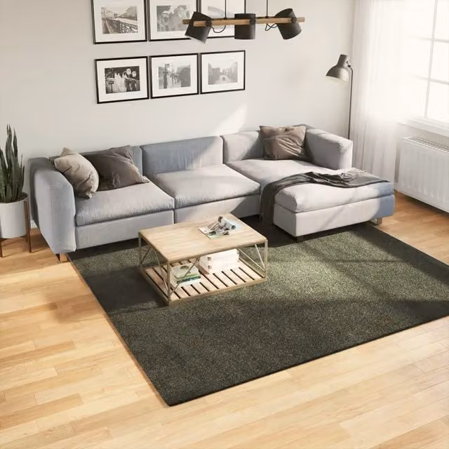 Berkfield Home HUARTE Square Short Pile Washable Rug in Forest Green, 240 x 240 cm