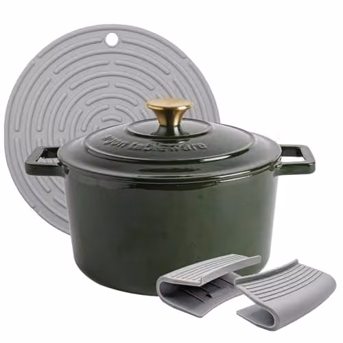 Argon Tableware Enamelled Cast Iron Round Casserole Dish with Self-Basting Lid, 4.5 l, Green