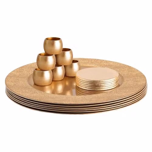 Argon Tableware 18pc Gold Ribbed Melamine Round Charger Plate Set, Diameter: 33 cm – 1