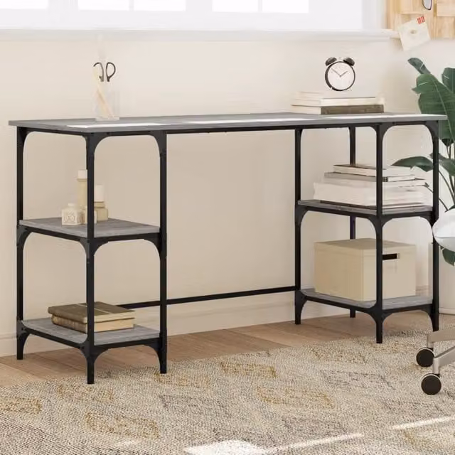 Berkfield Grey Sonoma Computer Desk with Metal and Engineered Wood, W/D/H: 140 x 50 x 75 cm – 1