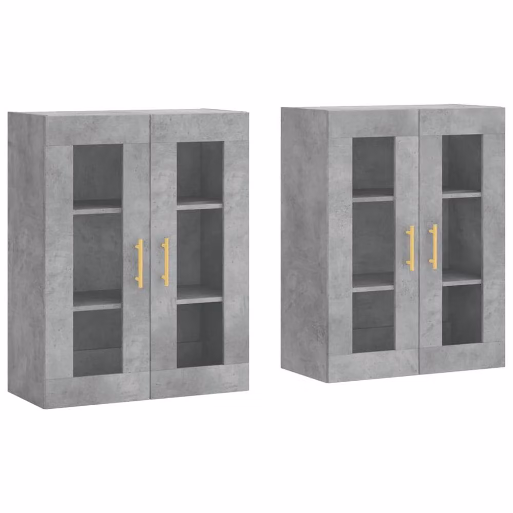 Berkfield Home Set of 2 Wall Mounted Cabinets in Concrete Grey with Glass Doors – 2
