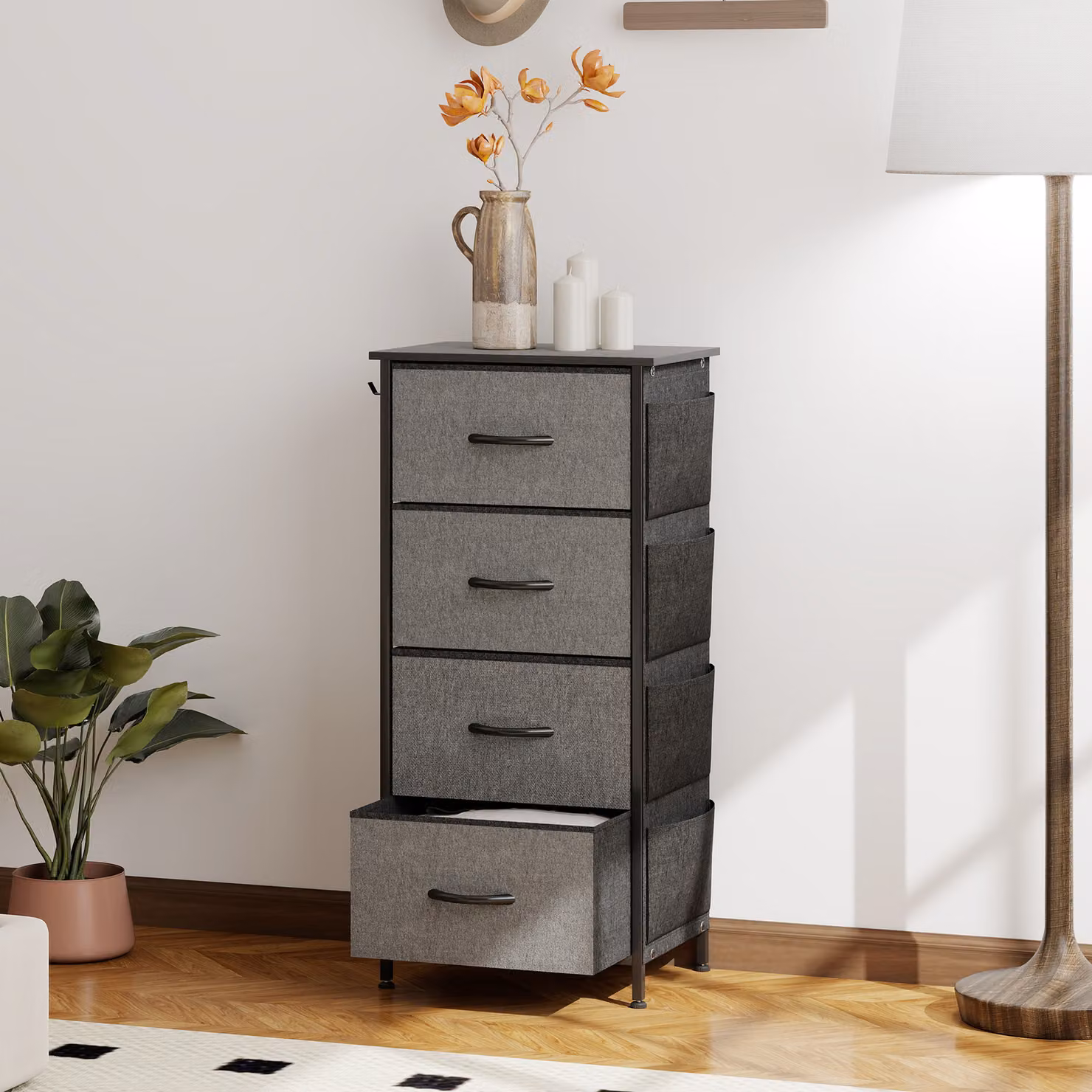 HOMCOM Chest of Four Fabric Drawers in Charcoal Grey – 2