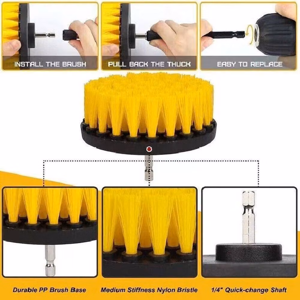 Havendro 5-Piece Drill Brush Power Scrubber Set for Carpet and Car Floor Cleaning in Yellow – 3