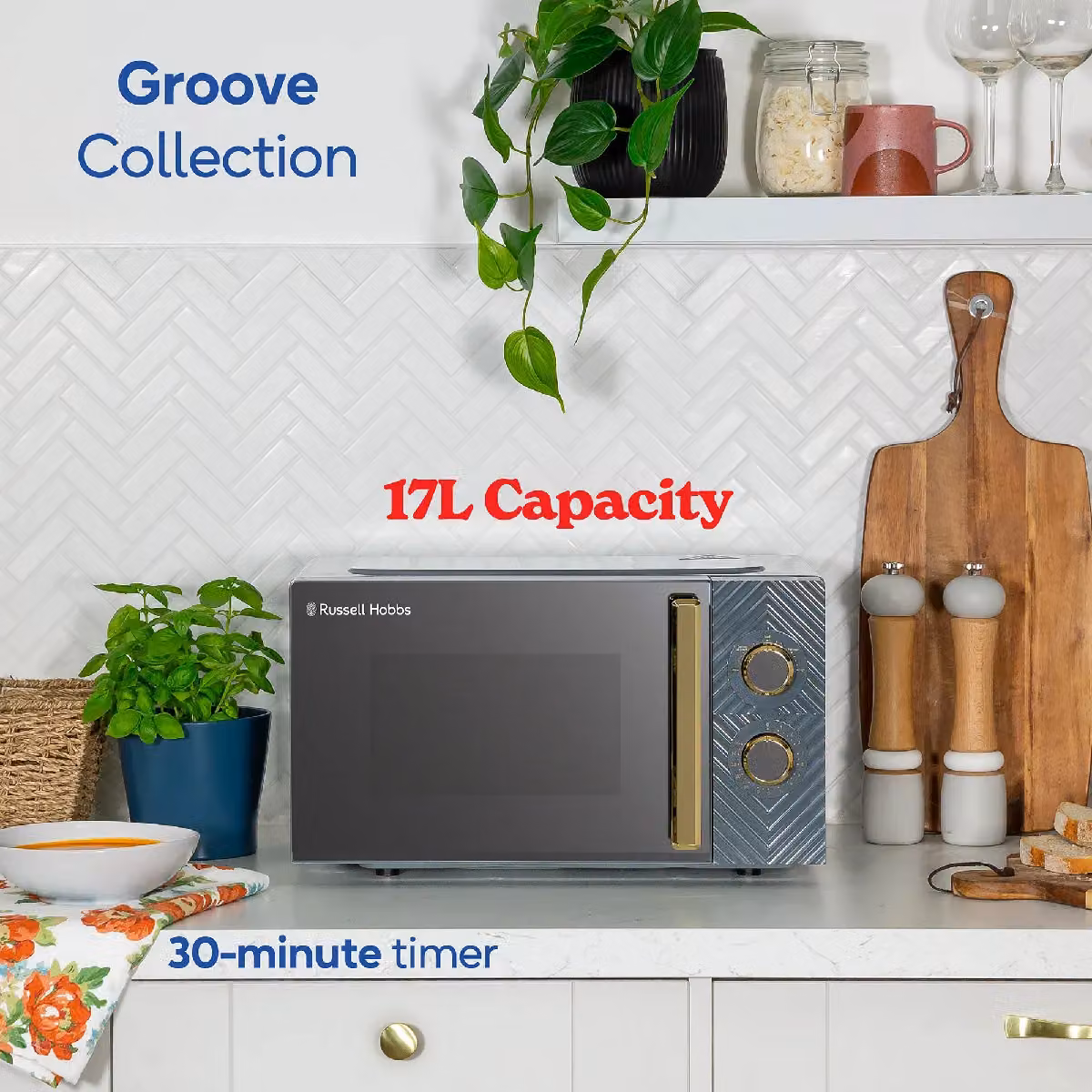 Russell Hobbs Manual Groove Solo Microwave 17 Litres 700W RHMM723 in Grey and Gold – 3