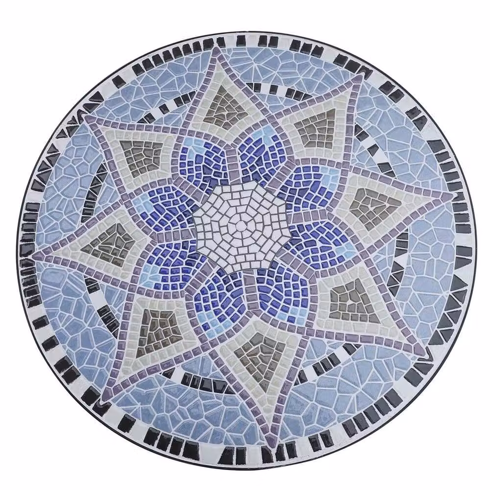 EONLION Blue Mosaic Round Patio Side Table with Geometric Design, Diameter: 100 cm – 4