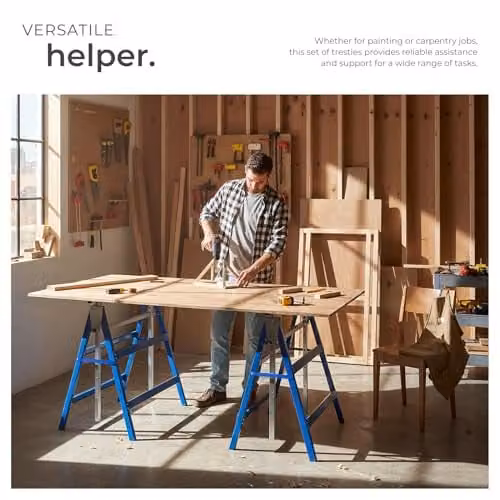 tectake Set of 2 Blue Steel Telescopic Trestles with 7 Height Settings, W/D/H: 68.5 x 56.5 x 79.5 cm – 3
