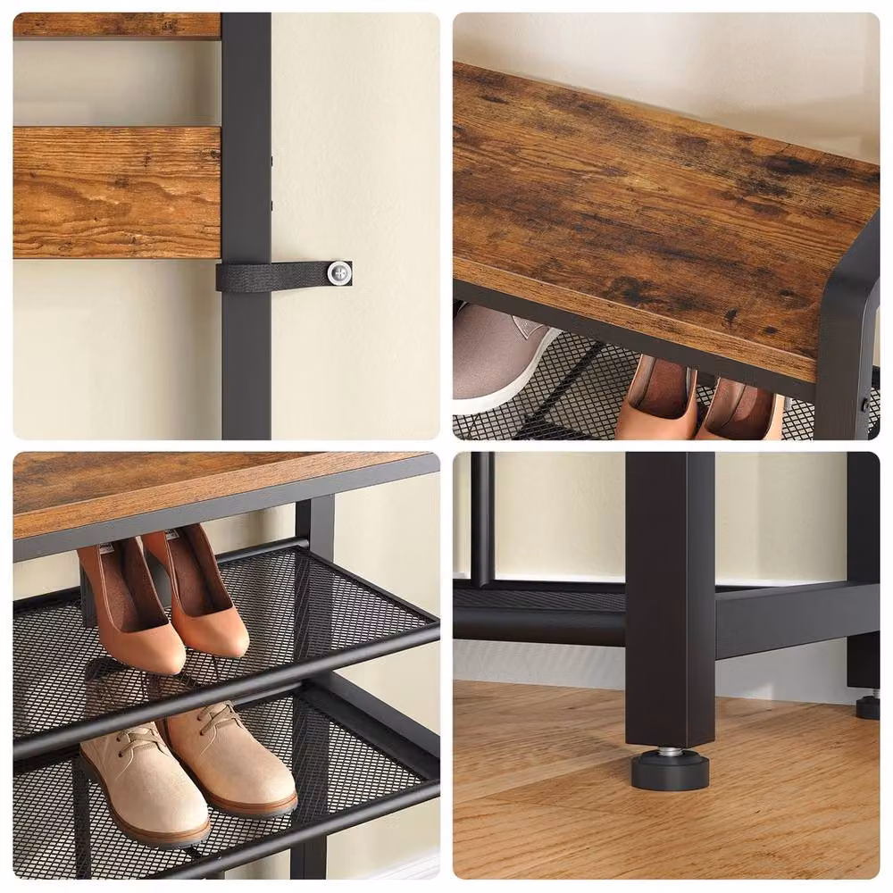 NESTLUNE Industrial Hall Tree with Bench and Shoe Storage, Black – 4