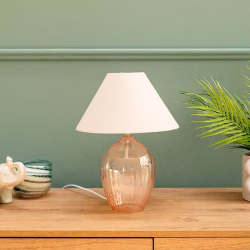ValueLights Blush Pink Glass Table Lamp with Cream Fabric Tapered Shade – 2