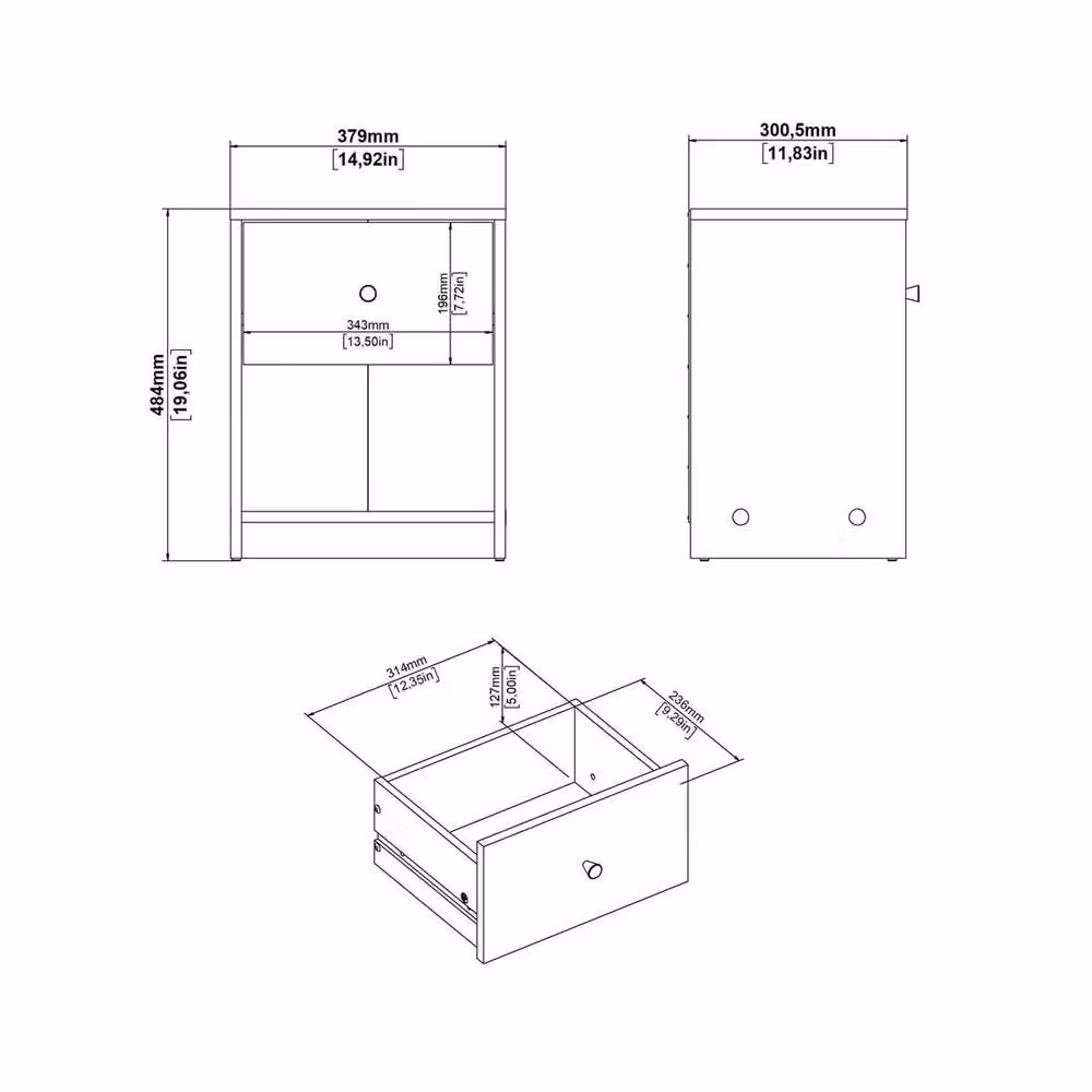 CALICOSY LISE Bedside Table with 1 Drawer and 1 Shelf in Black, W: 37.9 cm, H: 48.4 cm, D: 30.1 cm – 6