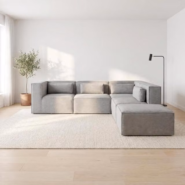 Abakus Direct Doris Reversible L-Shape Corner Sofa in Grey with Fabric Upholstery and Solid Wood Frame – 1