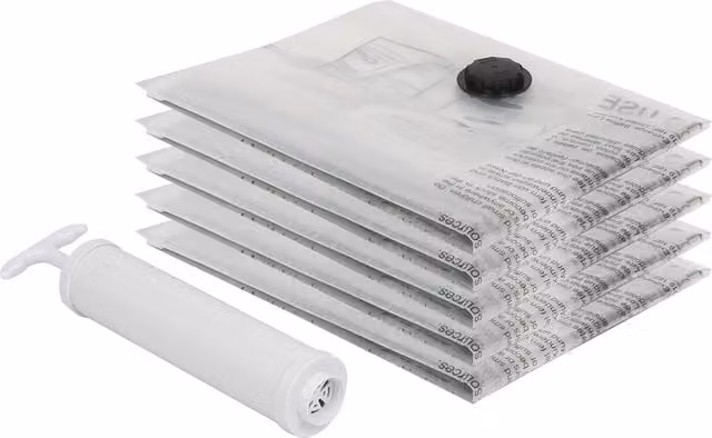 Harbour Housewares Vacuum Storage Bags with Hand Pump, White and Transparent, Large, Pack of 5