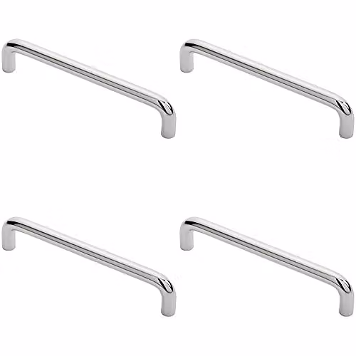 Loops 4 Pack Round D-Bar Cabinet Pull Handles in Chrome, 138 x 10 mm with 128 mm Fixing Centres