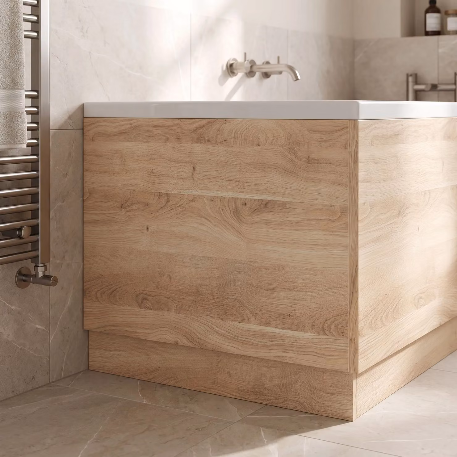 Balterley 700mm Straight Bath End Panel and Plinth in Bleached Oak Brown – 2