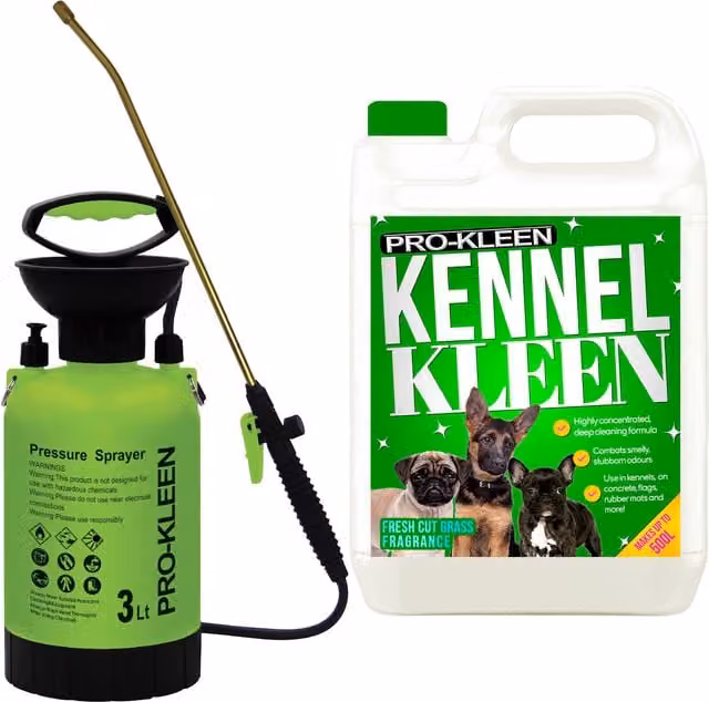 Pro-Kleen 3L Pump Sprayer with 5L Kennel Kleen in Green