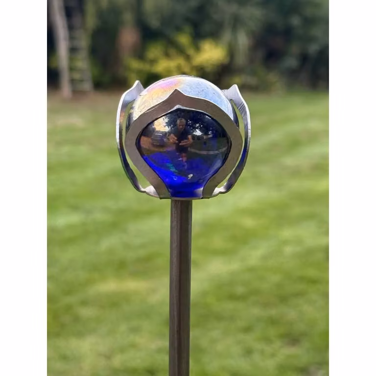 Poppyforge Pack of 3 Metallic Blue Marble Pin Garden Art Bowls