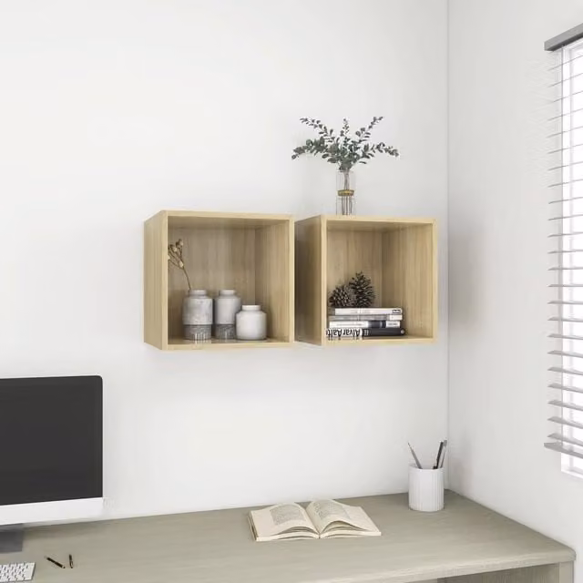 Berkfield Home Wall Cabinets, 2 Piece Sonoma Oak Set in Brown, W/D/H: 37 x 37 x 37 cm – 1