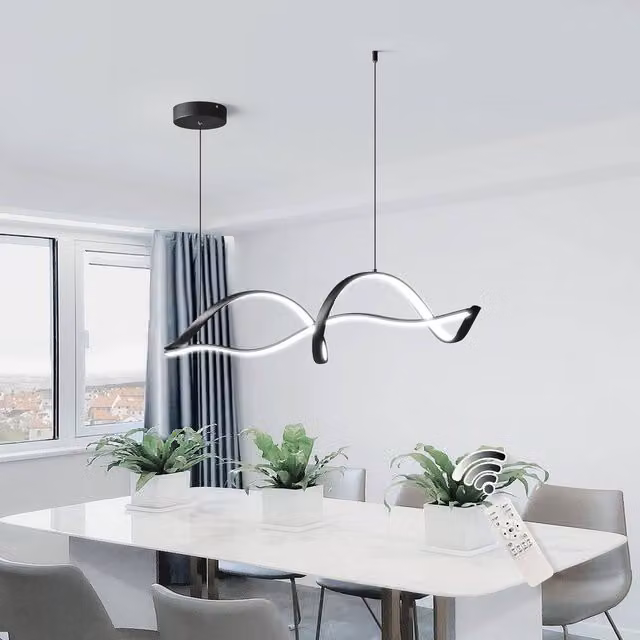 Garwarm Metal Wave Modern Dimmable LED Chandelier with Remote Control in Black