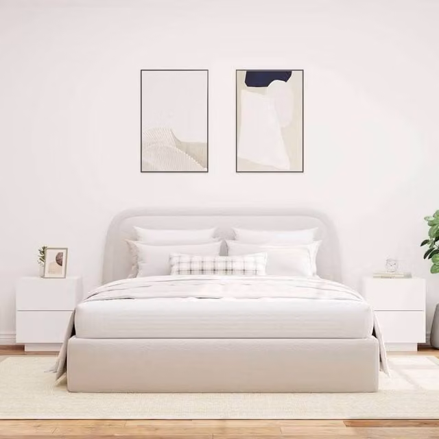Berkfield Home Set of 2 White Decorative Bedside Cabinets with Integrated LED Lighting W/D/H: 40 x 45 x 55 cm