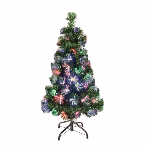The Christmas Workshop 5ft Fibre Optic Christmas Tree in Green with Multicolour Lights, Height: 150 cm, Width: 14.5 cm