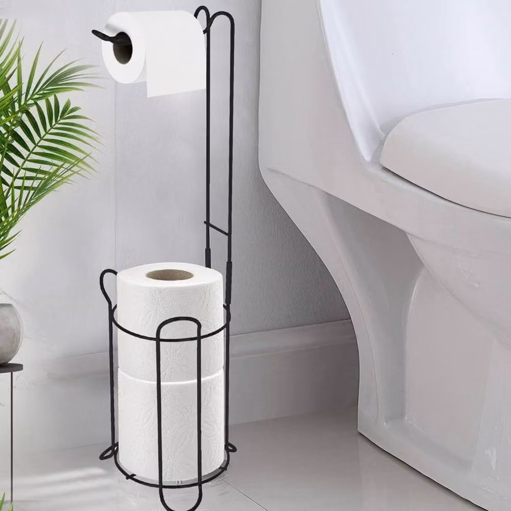 Top 3 Black Metal Freestanding Floor Toilet Roll Holder with Spare Roll Holder – 2
