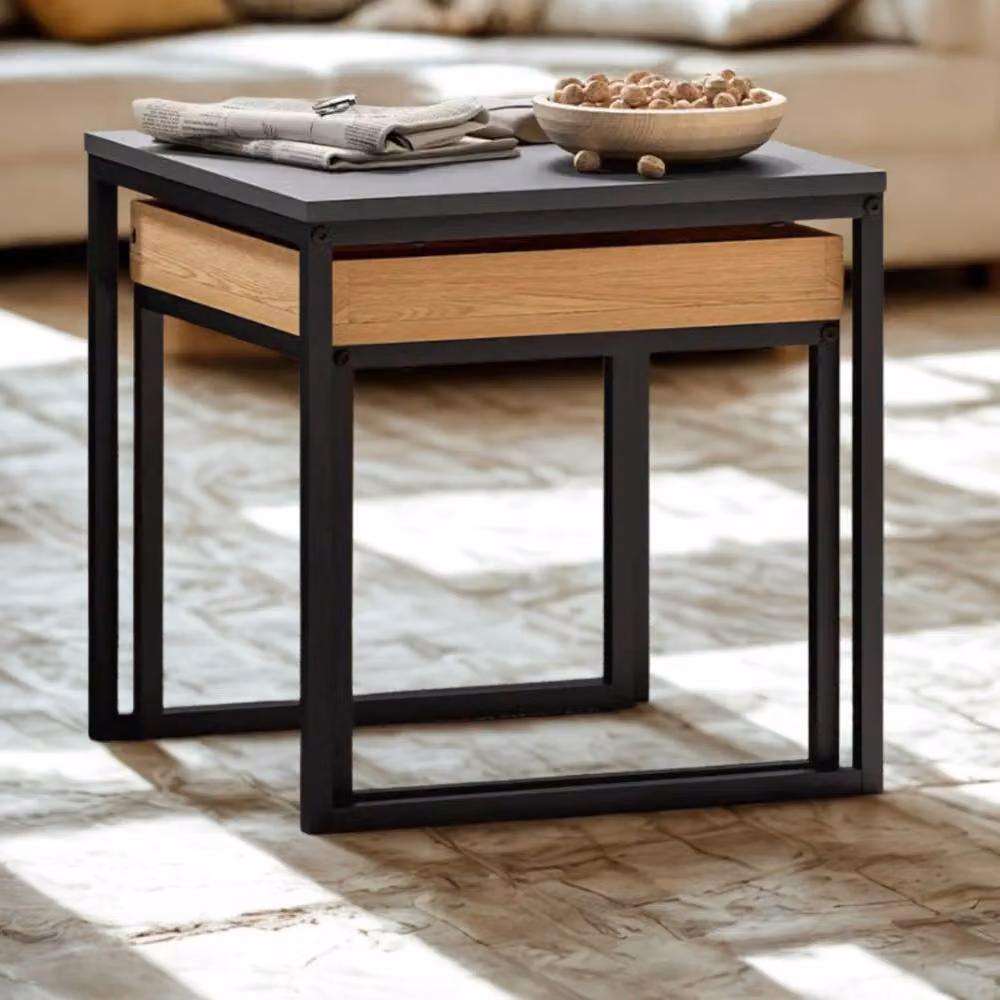 FURNOS Set of 2 Square Nesting Coffee Tables in Black Metal – 4
