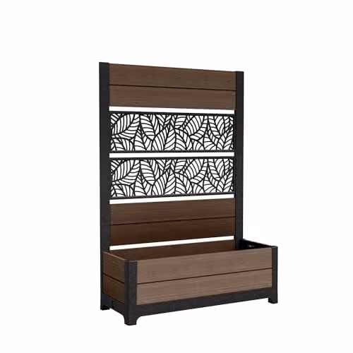 Keter Darwin Tulip Leaf Screen Planter in Brown, Freestanding Rectangular Outdoor Privacy Divider for Ornamental or Herb Gardens, W/D/H: 109.6 x 44.4 x 156.3 cm – 1