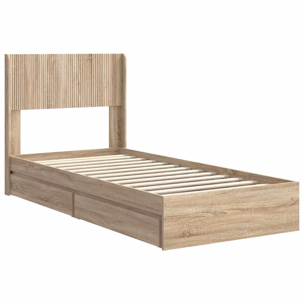 Berkfield Home Bed Frame with Storage and Headboard in Sonoma Oak Brown, W/D/H: 190 x 75 x 75 cm – 2