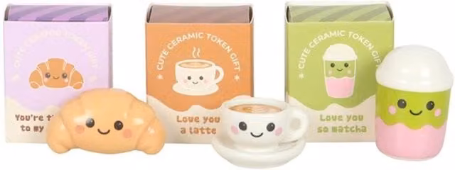 KDMK Kawaii Cafe Token Gift Set with Ceramic Trinkets in Multicolour and Yellow Display Box