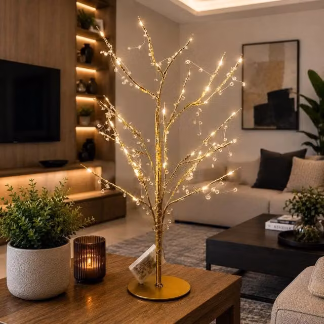SPOT ON DEALZ Gold 48 LED Twig Tree with Jewelled Lights Christmas Decor