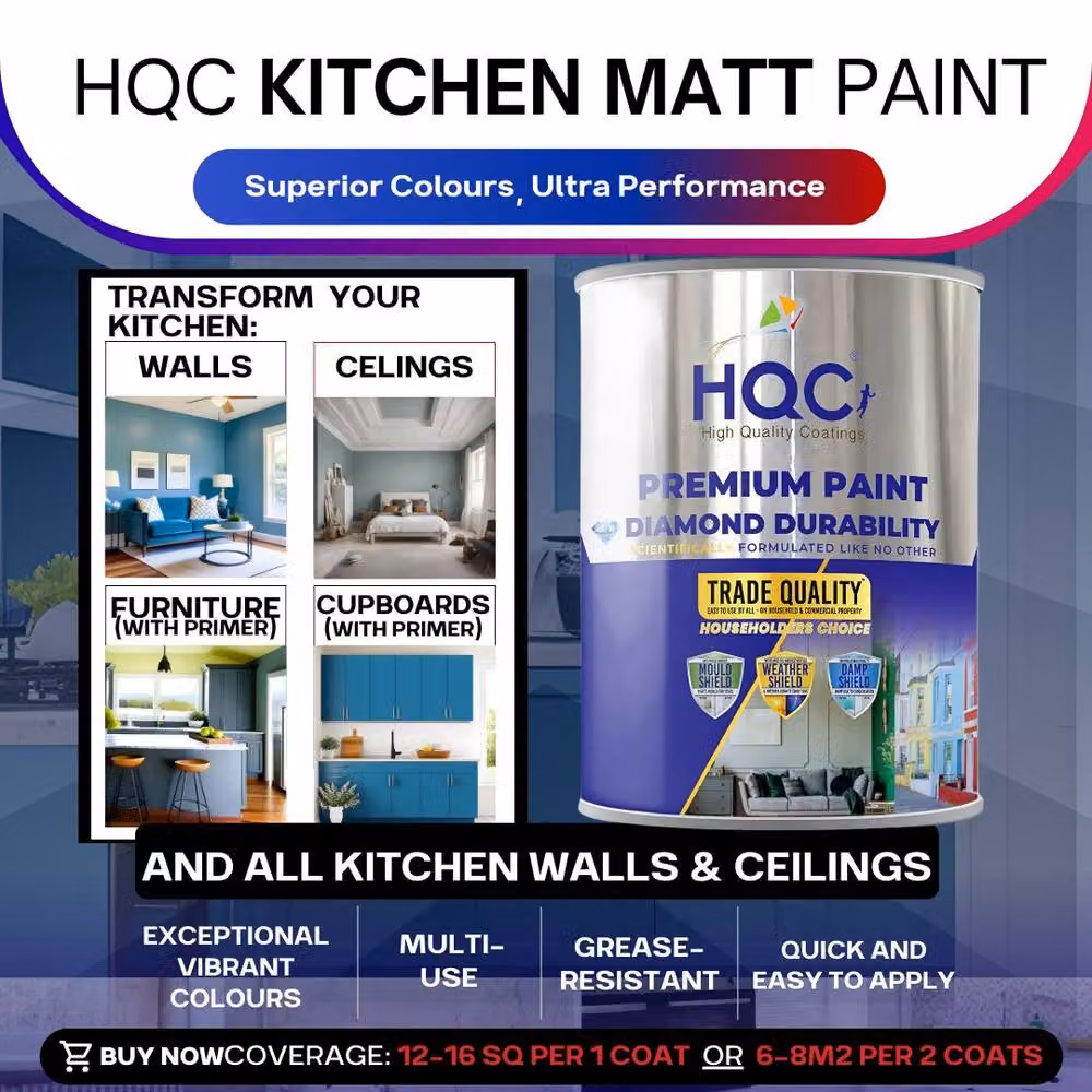 HQC PAINTS Durable Matt Kitchen Paint, Water Based and Mould Resistant, Beige, 20 l – 4